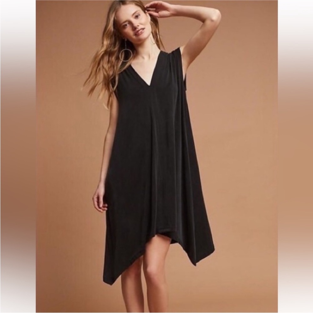 Anthropologie eri + ali Black Sleeveless Midi V-Neck Dress